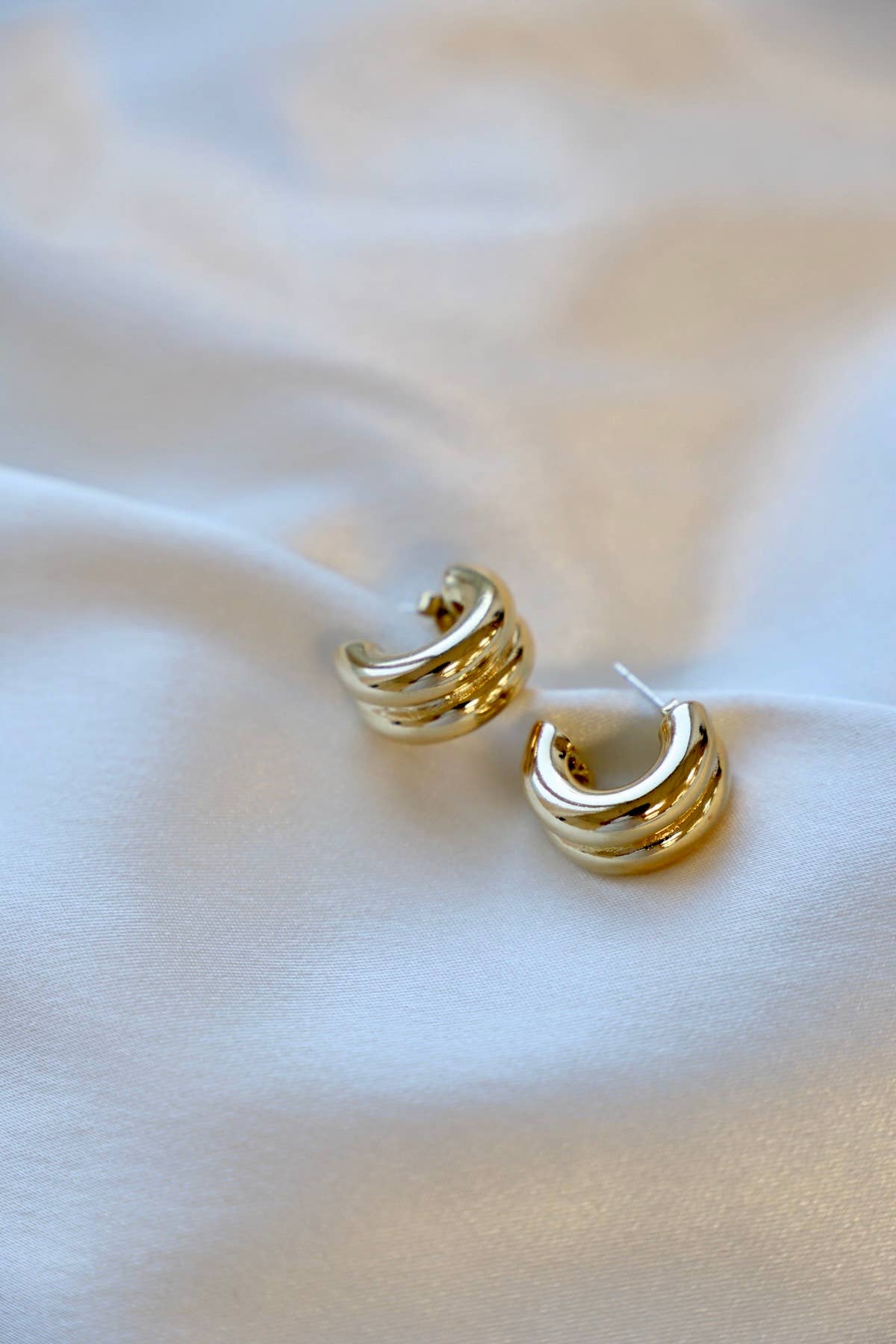 E1605G Gold Earrings-The Nines Chunky Double Hoops