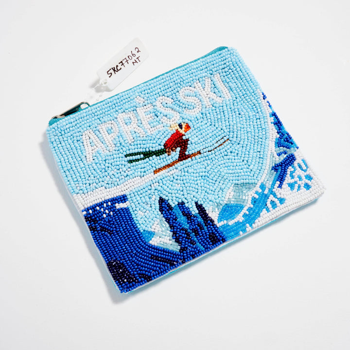 Apres Ski Mountain Zipper Coin Pouch – Winter Ski Beaded Pouch