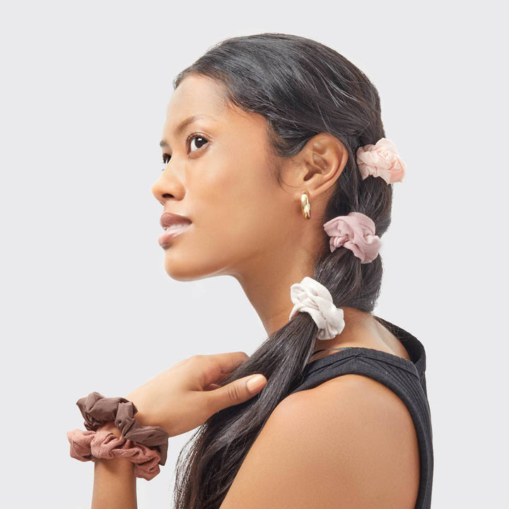 Satin Textured Scrunchies 5pc Set - Terracotta