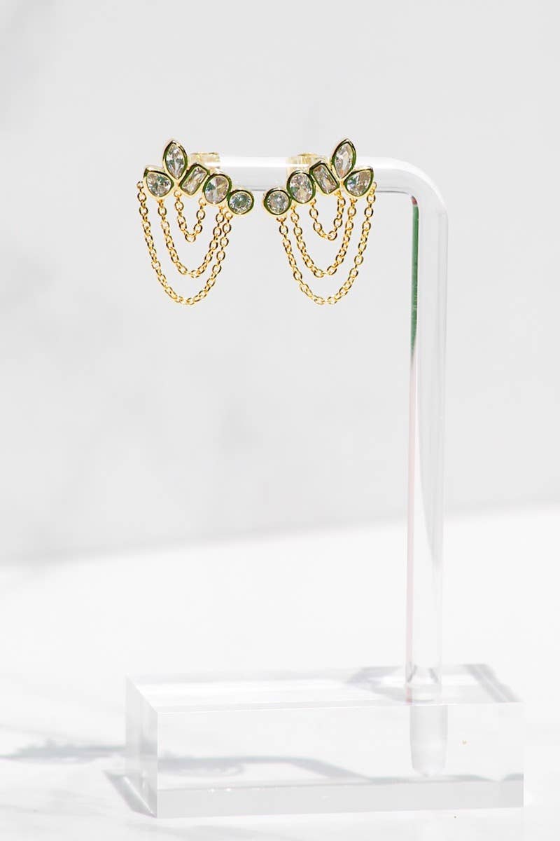 Earrings-Athena Draping Chain Multistone 14k Gold Vermeil