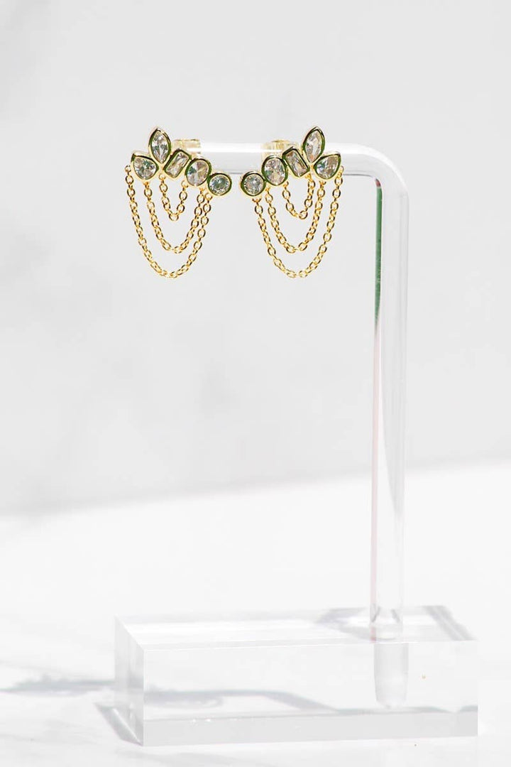 Earrings-Athena Draping Chain Multistone 14k Gold Vermeil