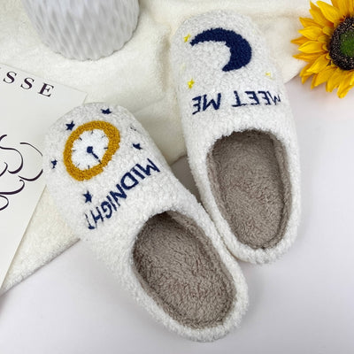 Meet Me At Midnight Cozy Fluffy Indoor Slippers