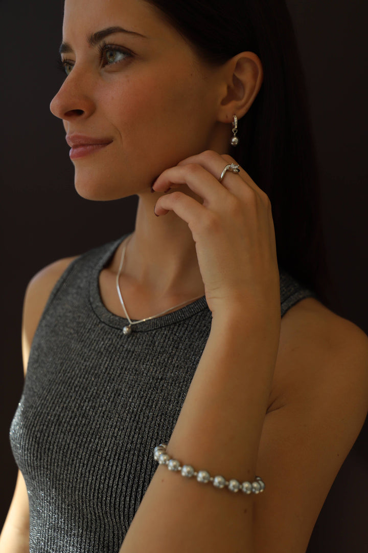 E1682S Silver Earrings-Metallic Pearl & Filled Hoops