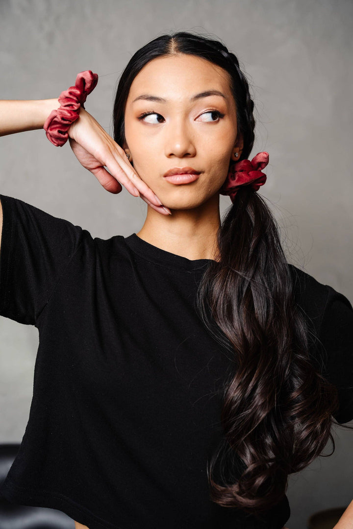 Rusty Rose Velvet Bow Scrunchie