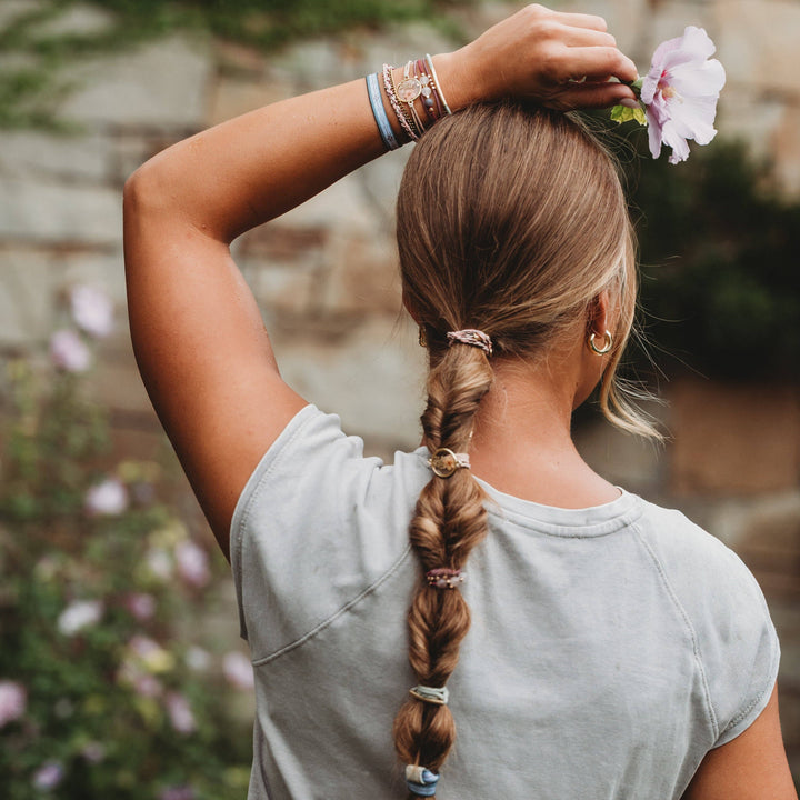 Hair Tie Bracelets -Bloom Maroon and Pink with Pressed Flowers