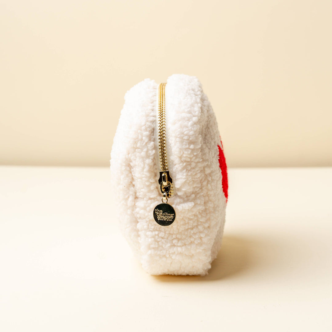 Square Teddy Pouch-Cream with Red Heart