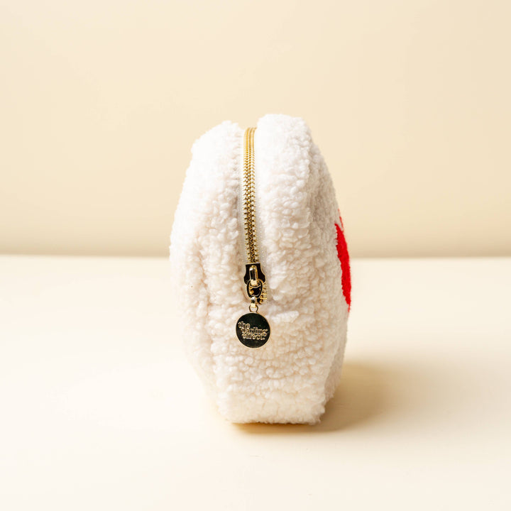 Square Teddy Pouch-Cream with Red Heart