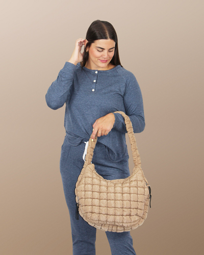 Carmella Pufferquilt Shoulder Bag-Oatmeal