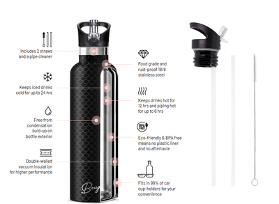 PROTEA | 25 oz Insulated Water Bottle Flip'n'Sip Lid