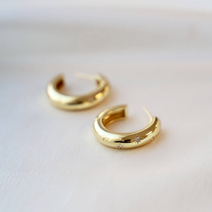 E1550S Silver Earrings-Meredith CZ Thick Hoops