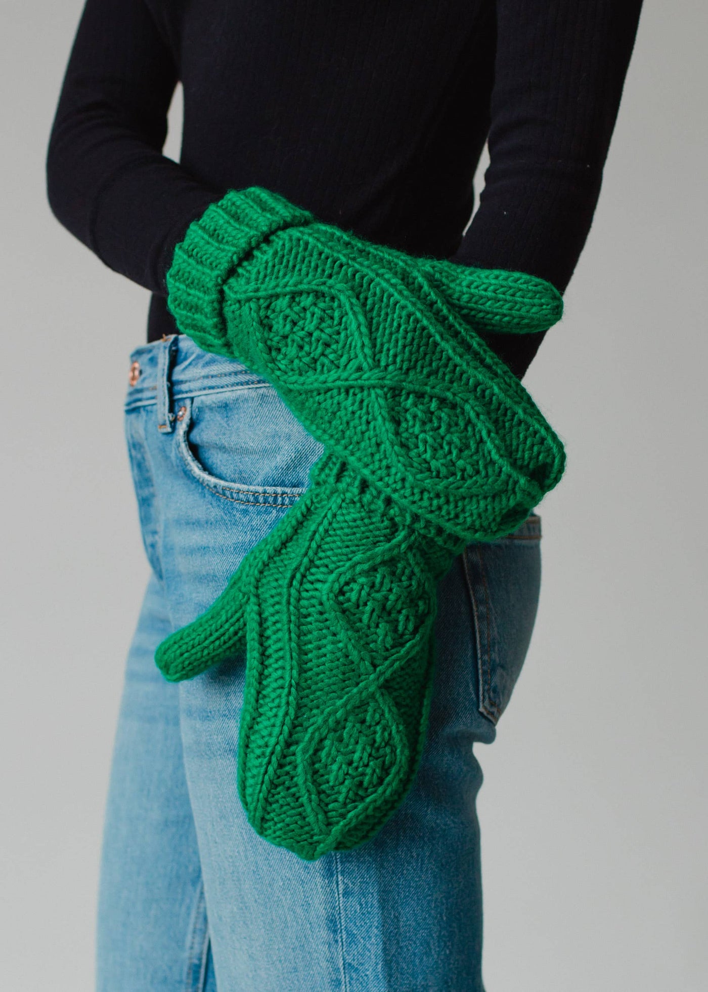 Green Cable Knit Mittens