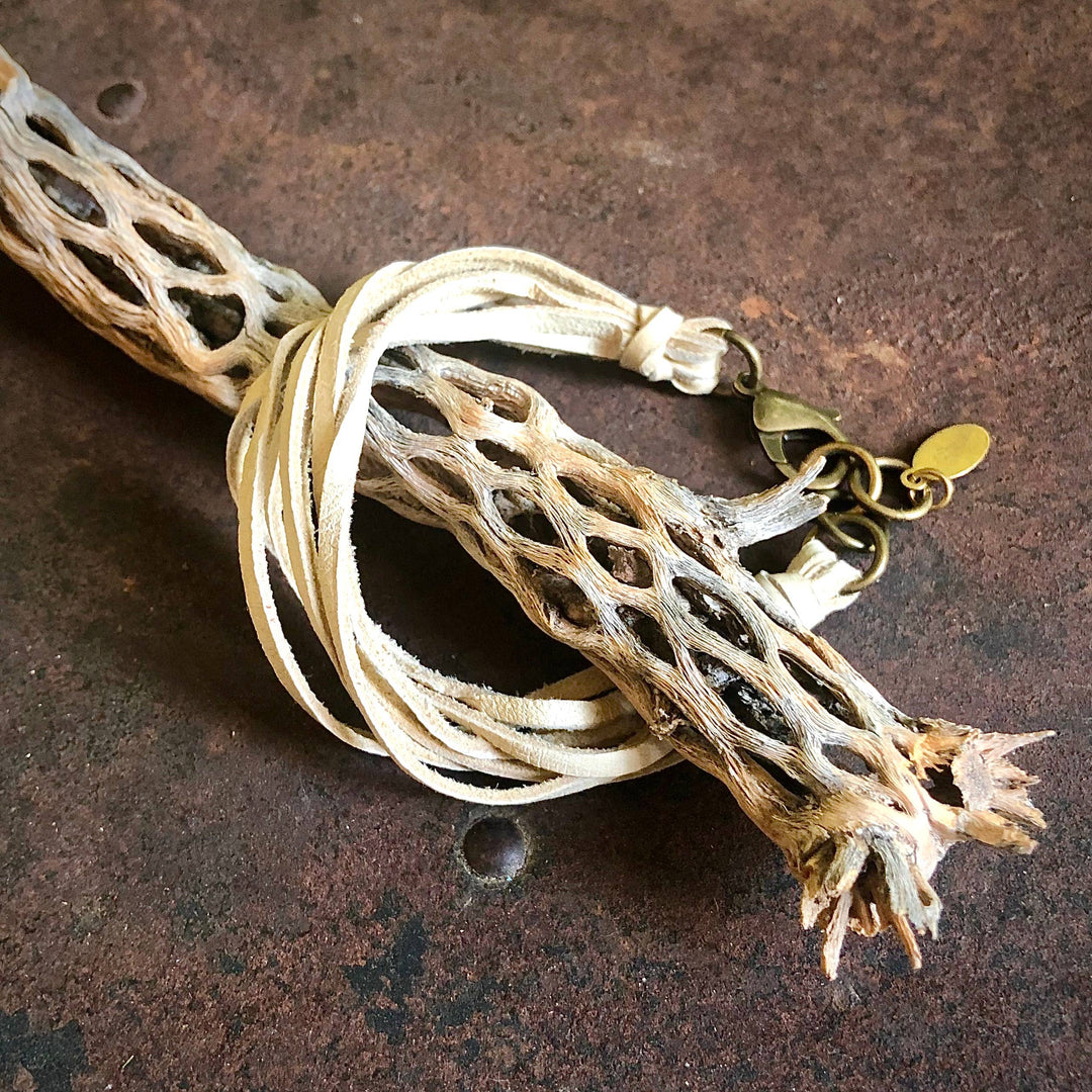 Leather 7-Strand Bracelet-Cream & Brass, Boho Western