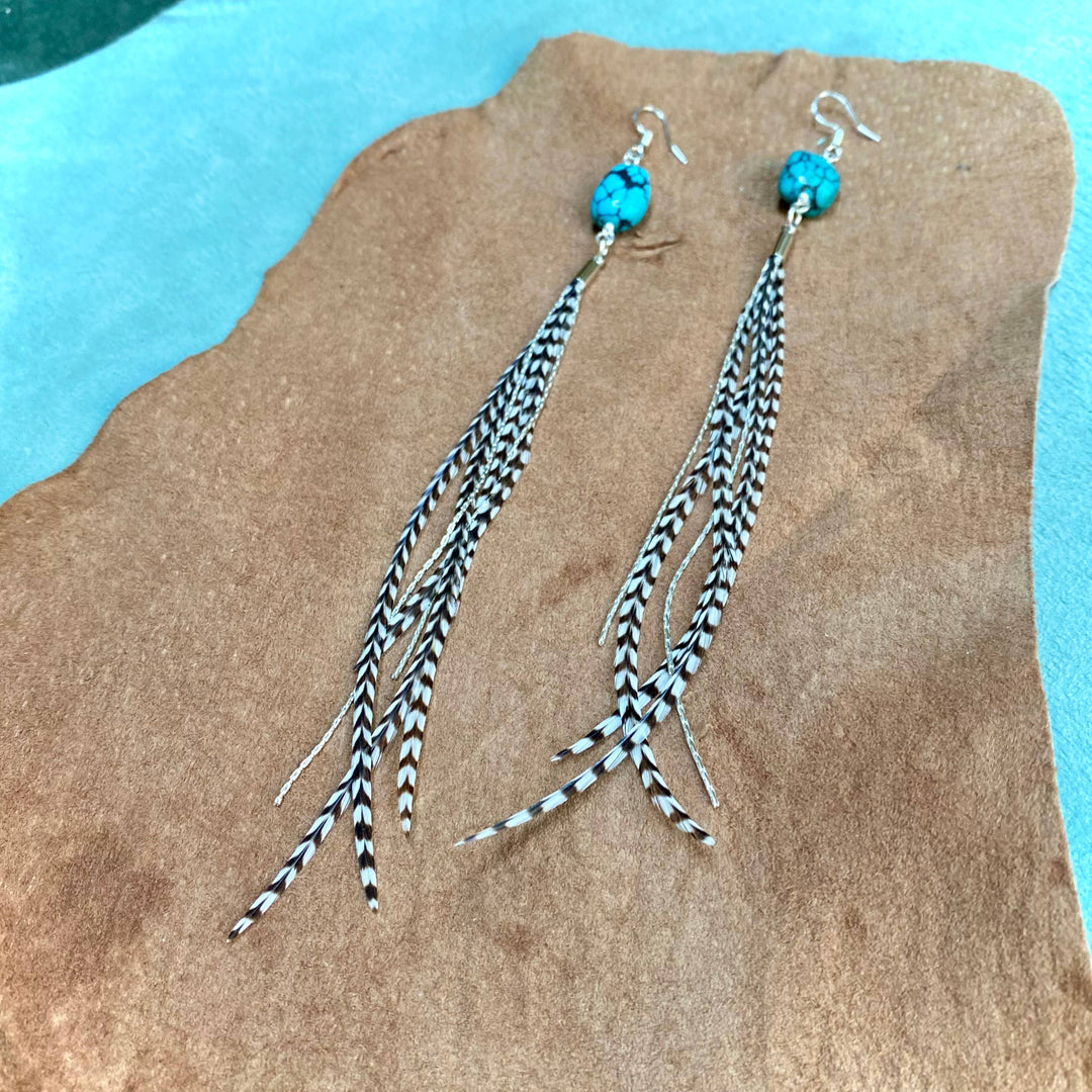Astali Earrings-Turquoise & Mini Feather-Grizzly/Silver, Western