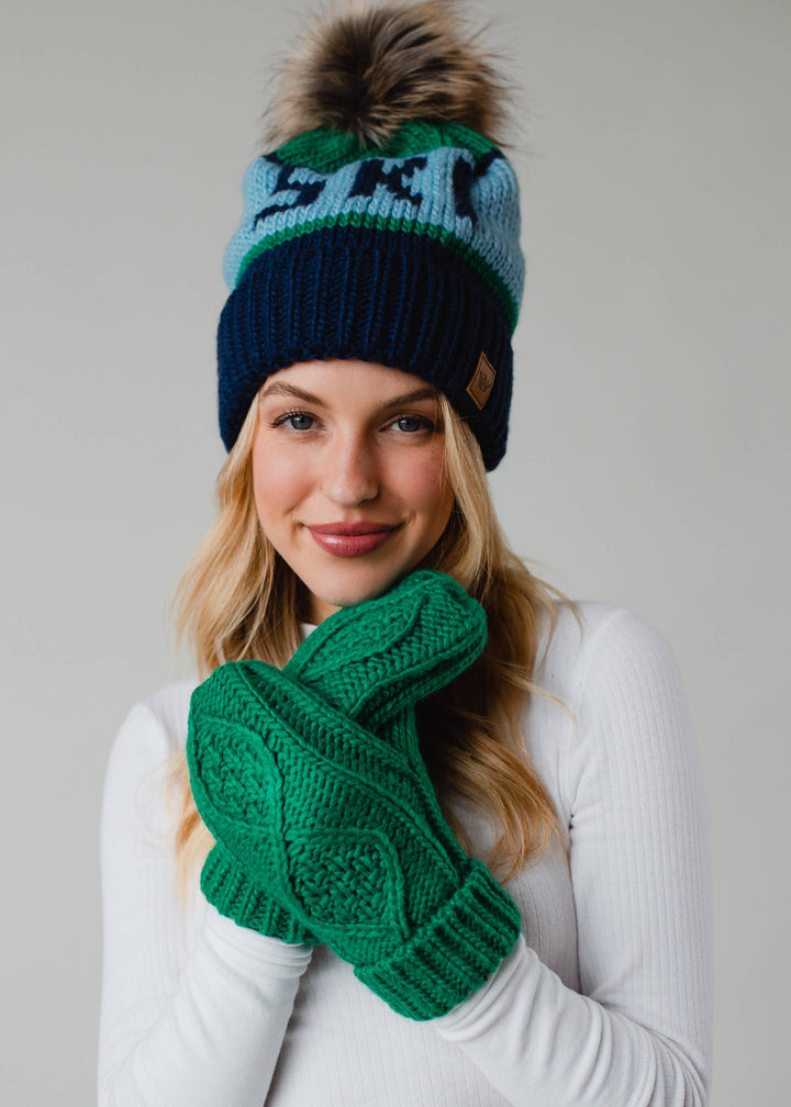 Pom Hat-Green, Lt. Blue & Navy Ski