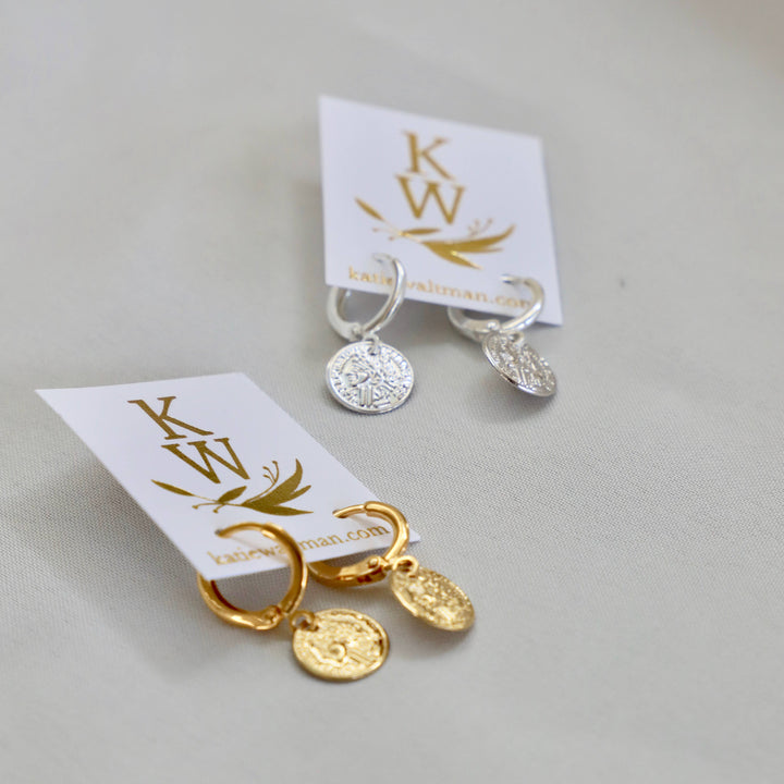E1366G Gold Earrings-Petite Coin Huggie