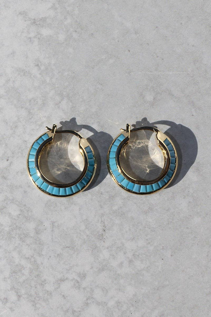 Earrings-Gold + Turquoise Razor Edge Hoops