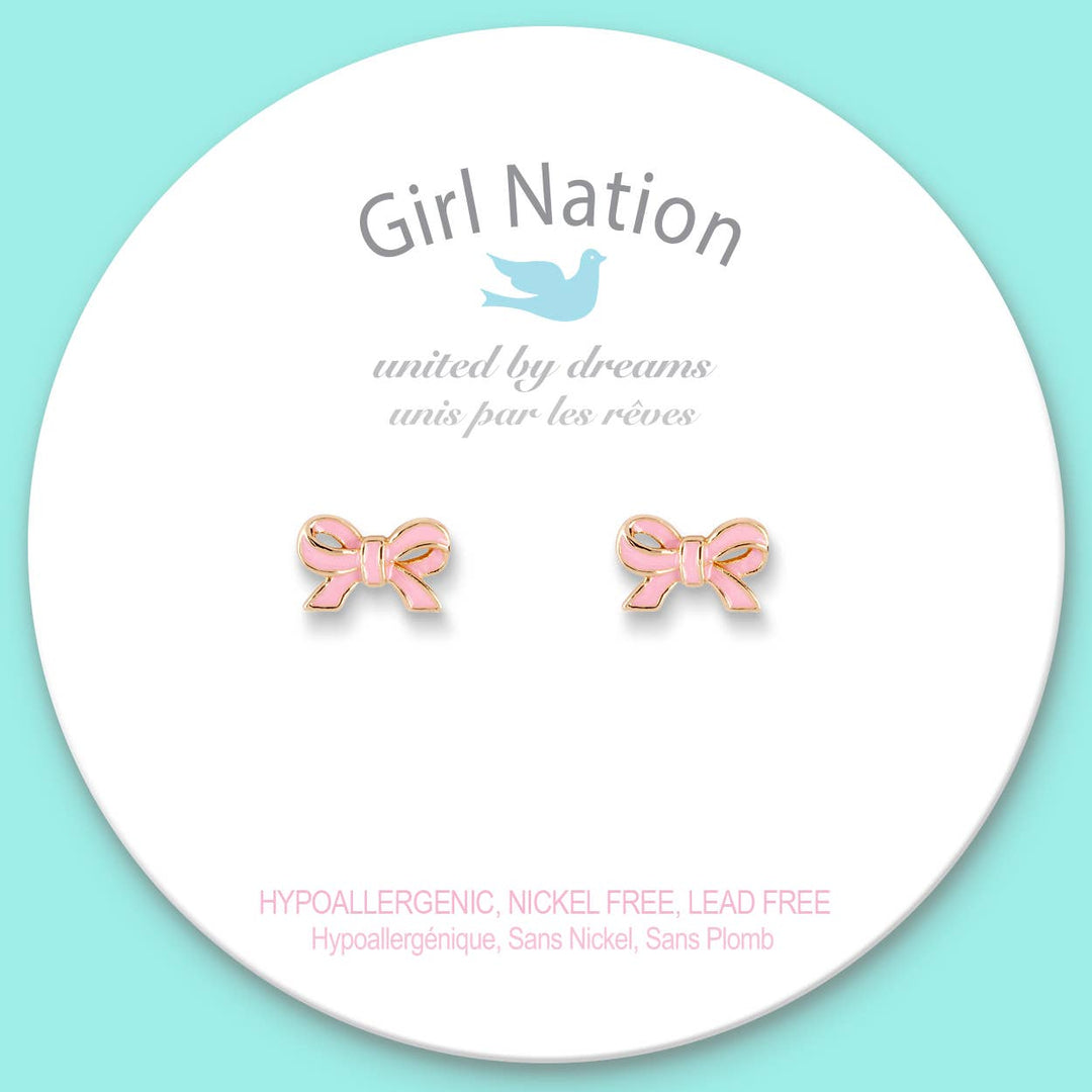 Stud Earrings-Pretty Pink Bow