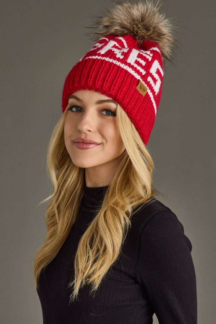 Pom Hat-Red & White Apres