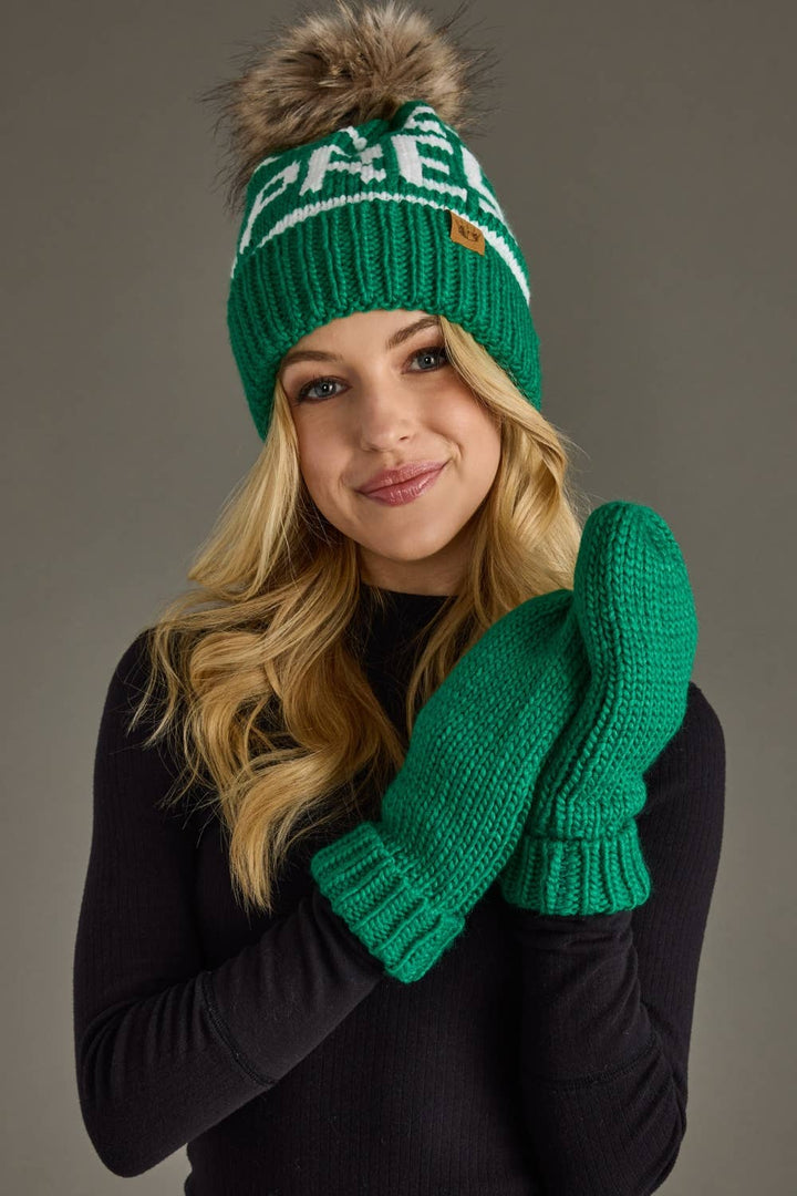 Pom Hat-Green & White Apres