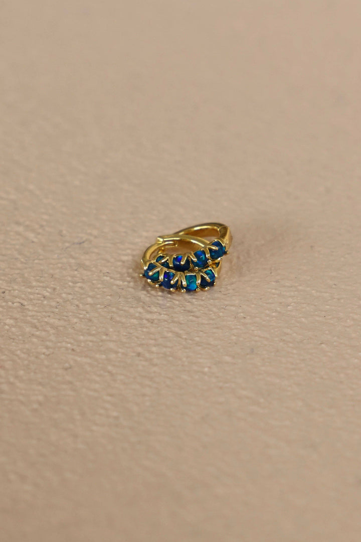 Katie Waltman-E1748G Earrings-Dark Blue Opal Mini Hoops