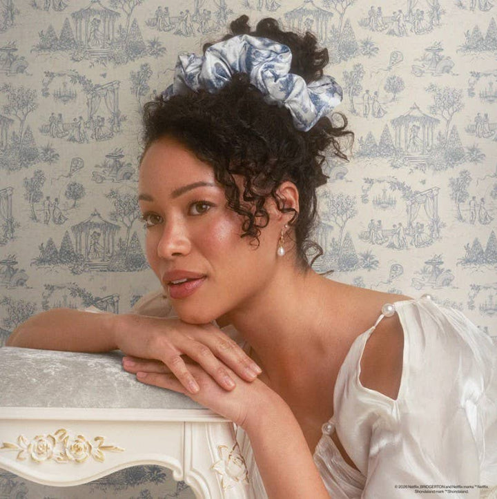 Bridgerton x Kitsch Satin Pillow Scrunchies® in Toile in Bloom-Single