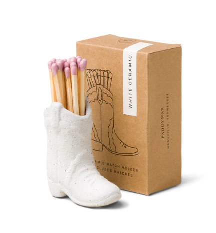 Cowboy Boot Vintage Match Holder-White
