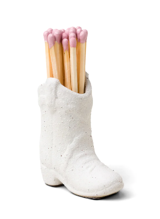 Cowboy Boot Vintage Match Holder-White