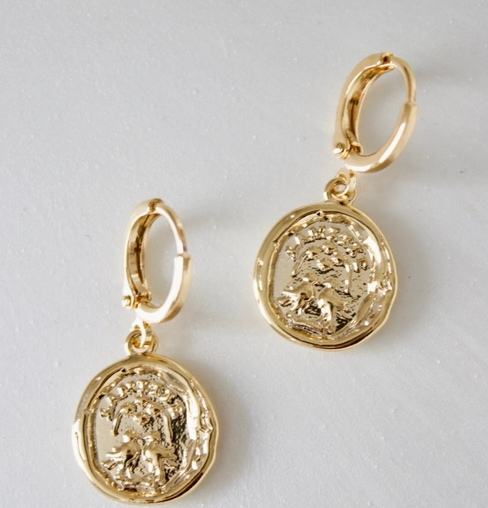 E1310 Gold Earrings-Wax Seal Huggies