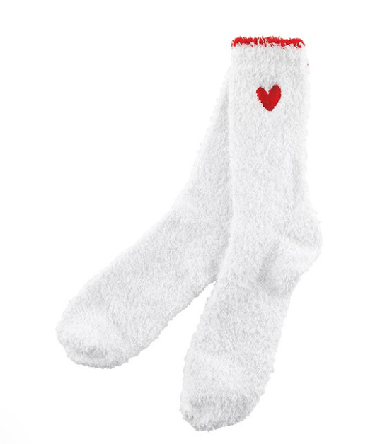 Cozy Socks-White With Red Heart