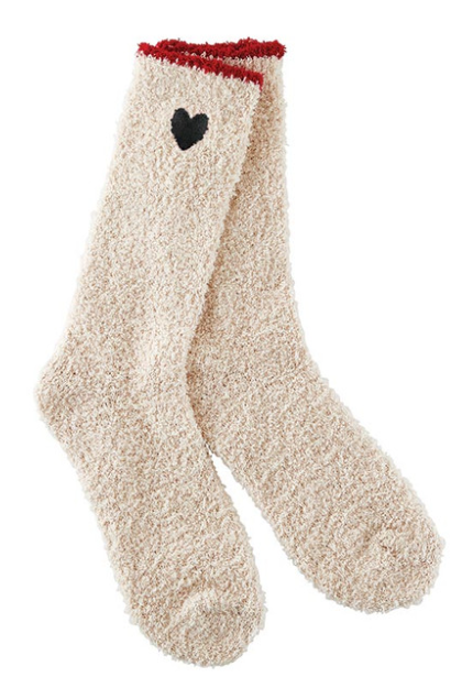 Cozy Socks-Blush with Black Heart