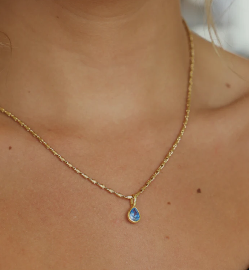 CN1578MAR Gold Necklace- Aquamarine Teardrop