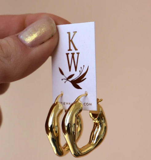 E1687G Gold Earrings-Organic Gold Hoops