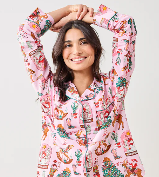 Cowboy Christmas Pink Boots Cotton