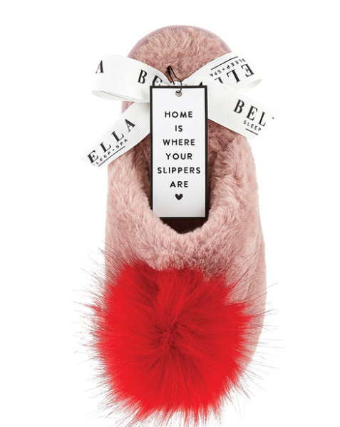 DISCONTINUED Plush Slippers-Blush +Red
