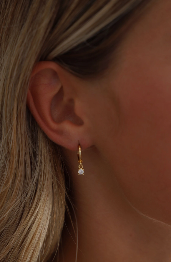 Katie Waltman-E1512S Silver Earrings-Miniature CZ Drop