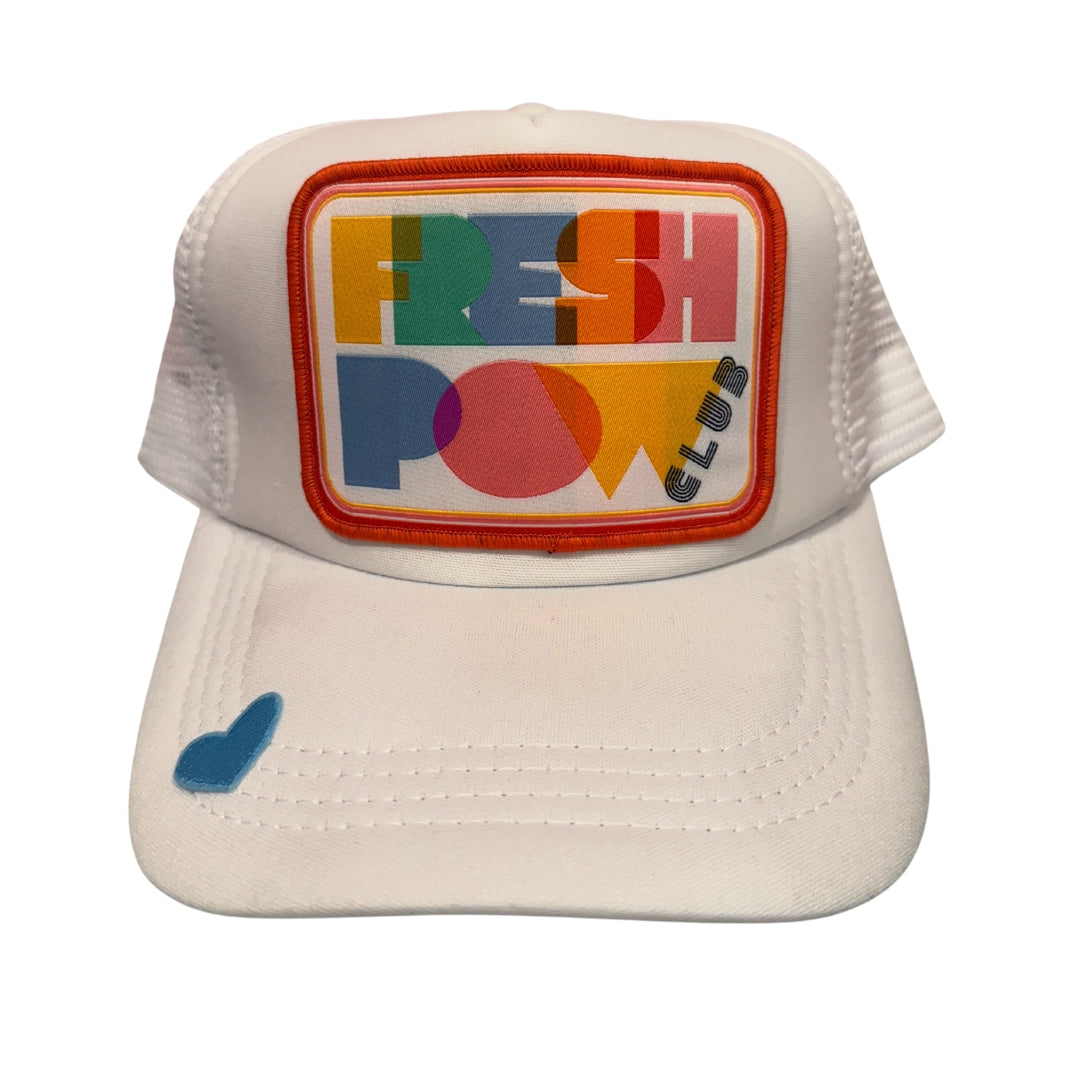 Trucker Hat-White w/Rainbow Fresh Pow