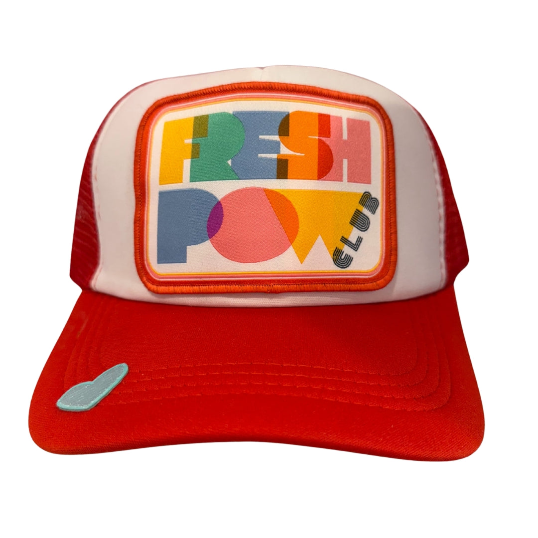 Trucker Hat-Red w/Rainbow Fresh Pow