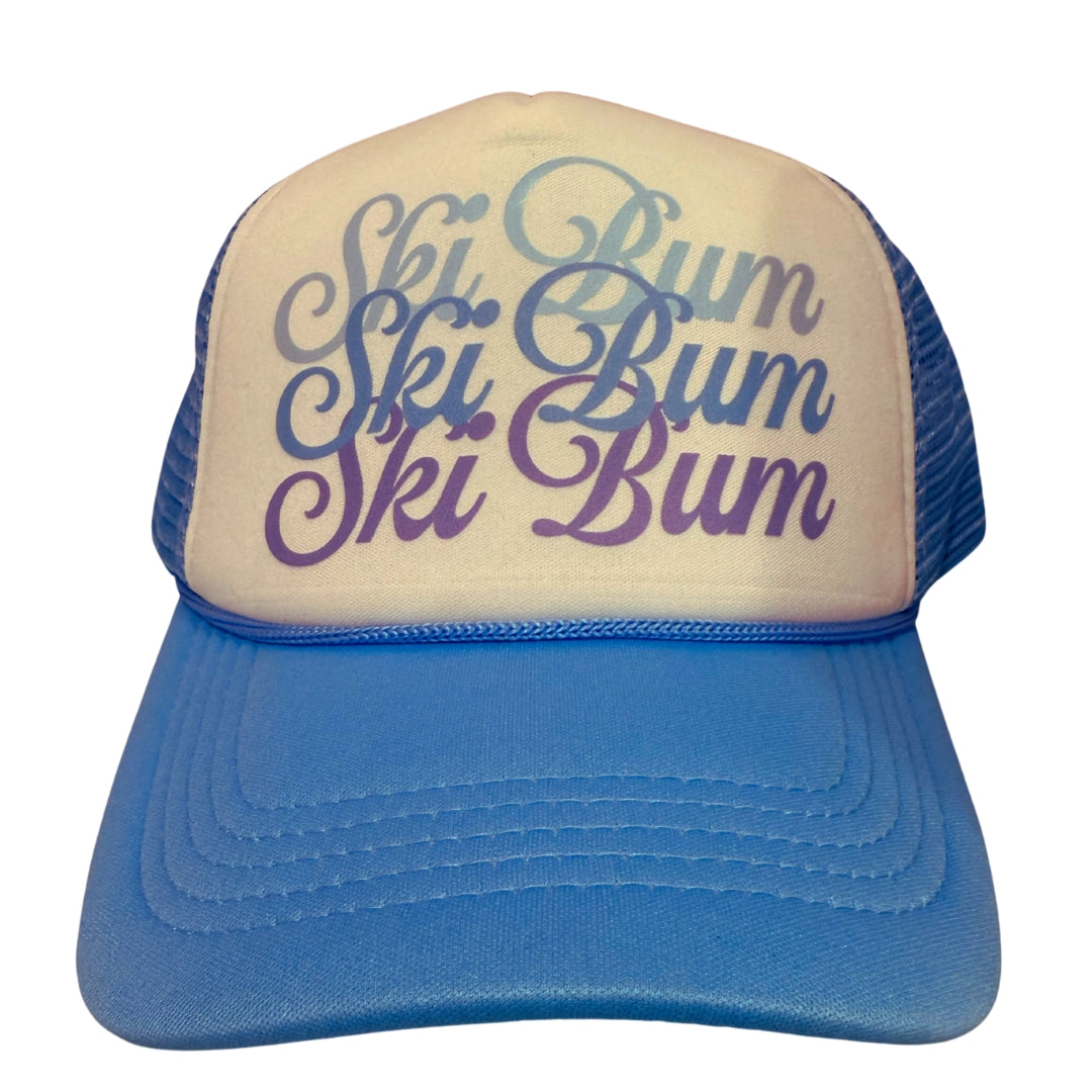 Trucker Hat-Light Blue with Triple Ski Bum