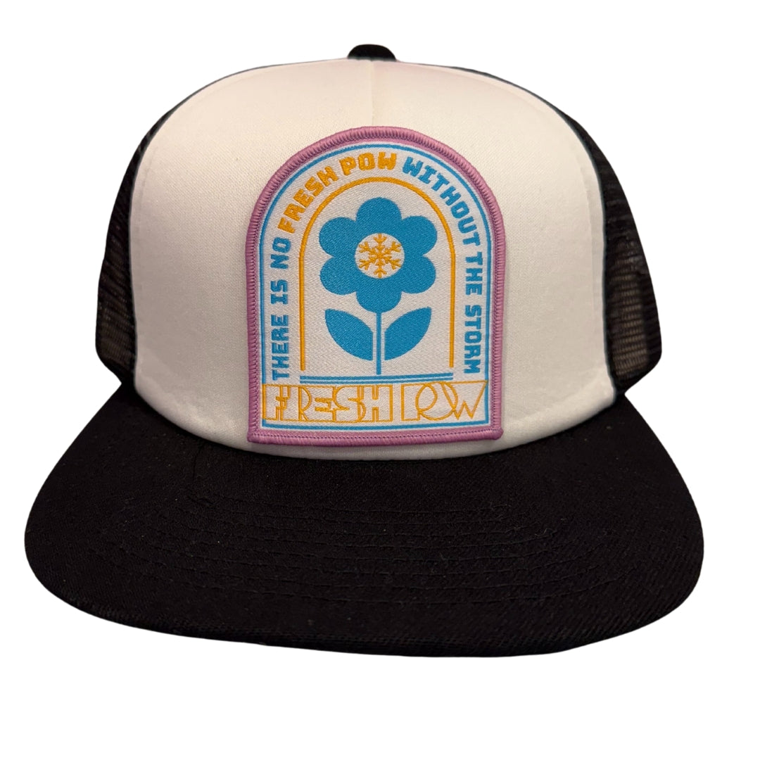 Trucker Hat-Black w/Blue Flower Patch