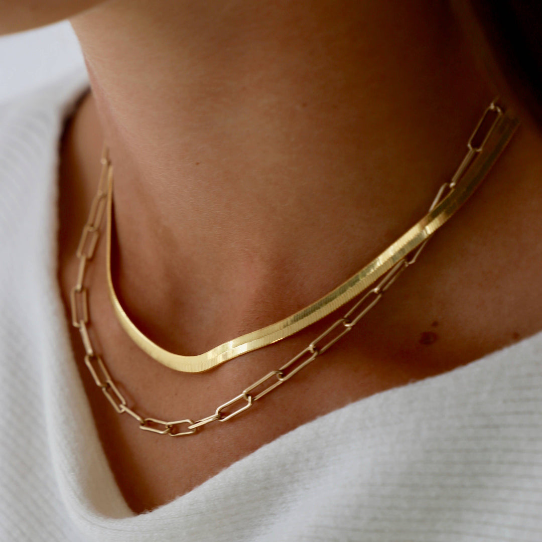 CN1412G Gold Necklace-Herringbone Chain