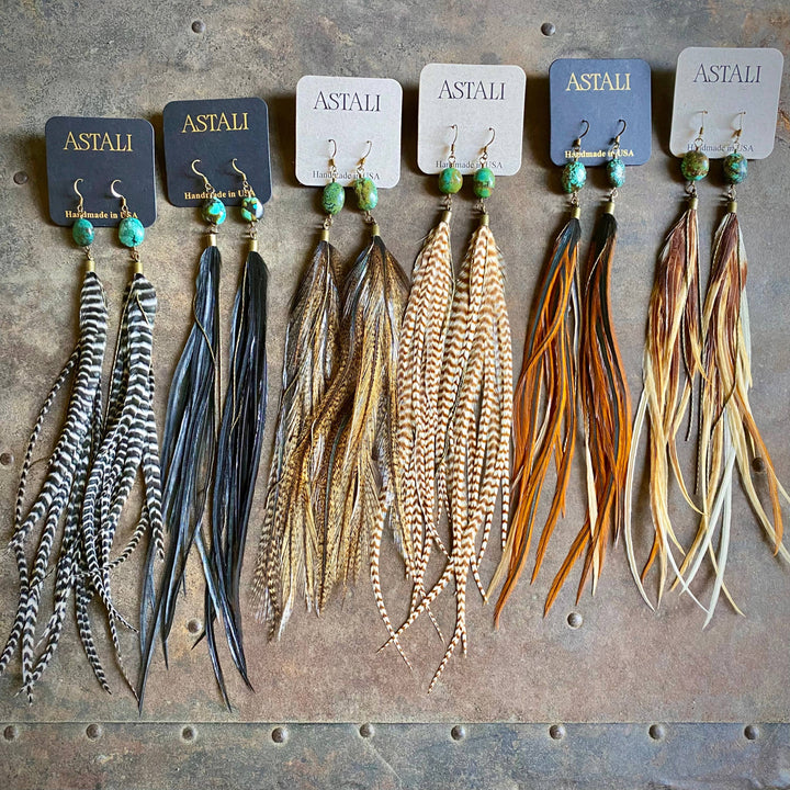 Earrings-FREEBIRDS COLLECTION: Turquoise & Feather-Natural Mix