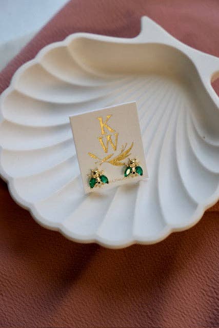 E1702G- Gold Earrings-Emerald Bee Studs