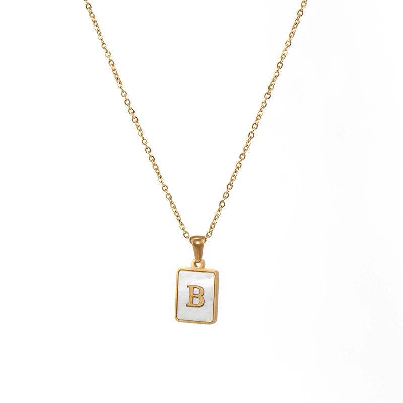 Square Initial 18K Gold-plated Shell Necklace