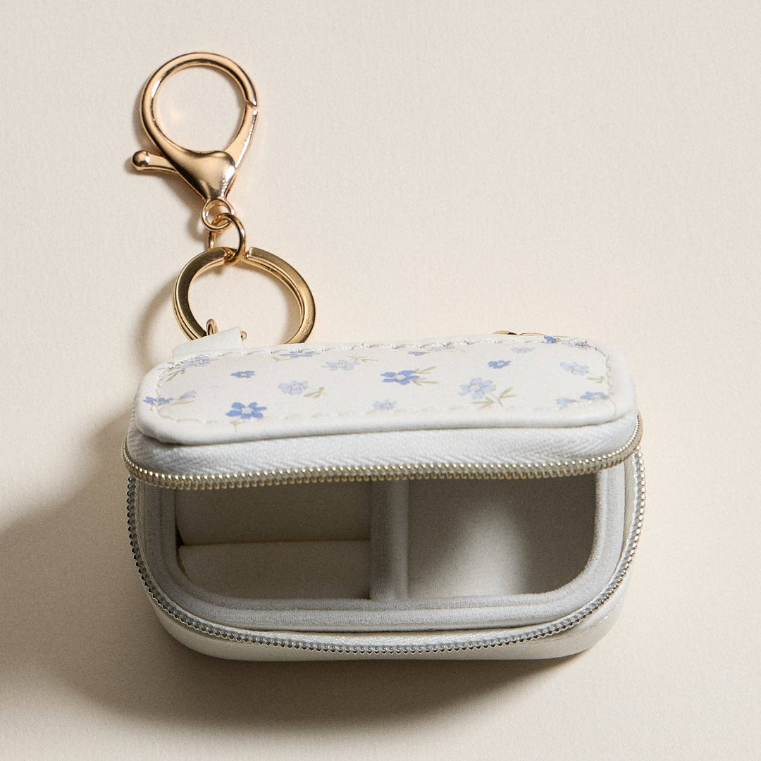 Travel Jewelry Case Keychain-Blue Floral
