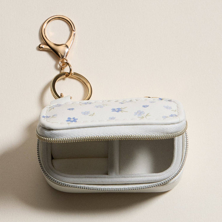 Travel Jewelry Case Keychain-Blue Floral