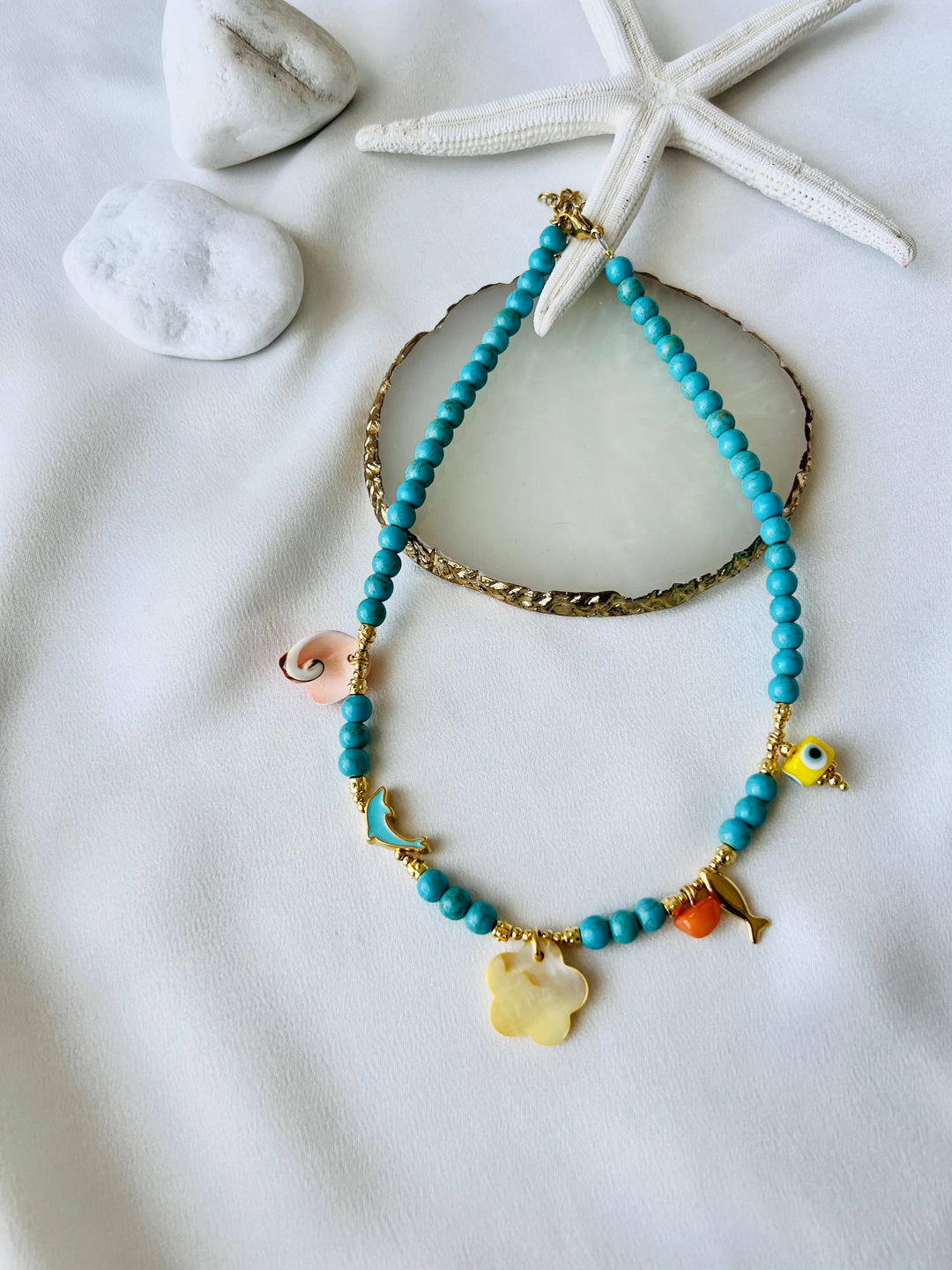 Necklace-Turquoise semiprecious beaded summer style