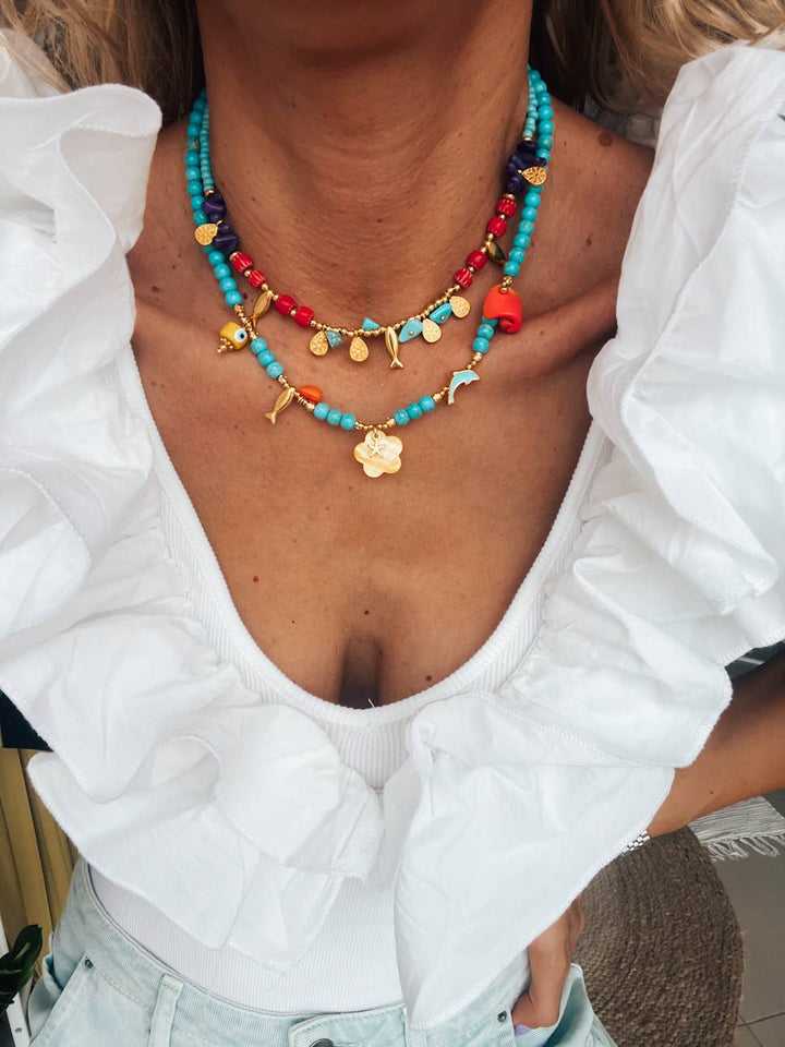 Necklace-Turquoise semiprecious beaded summer style