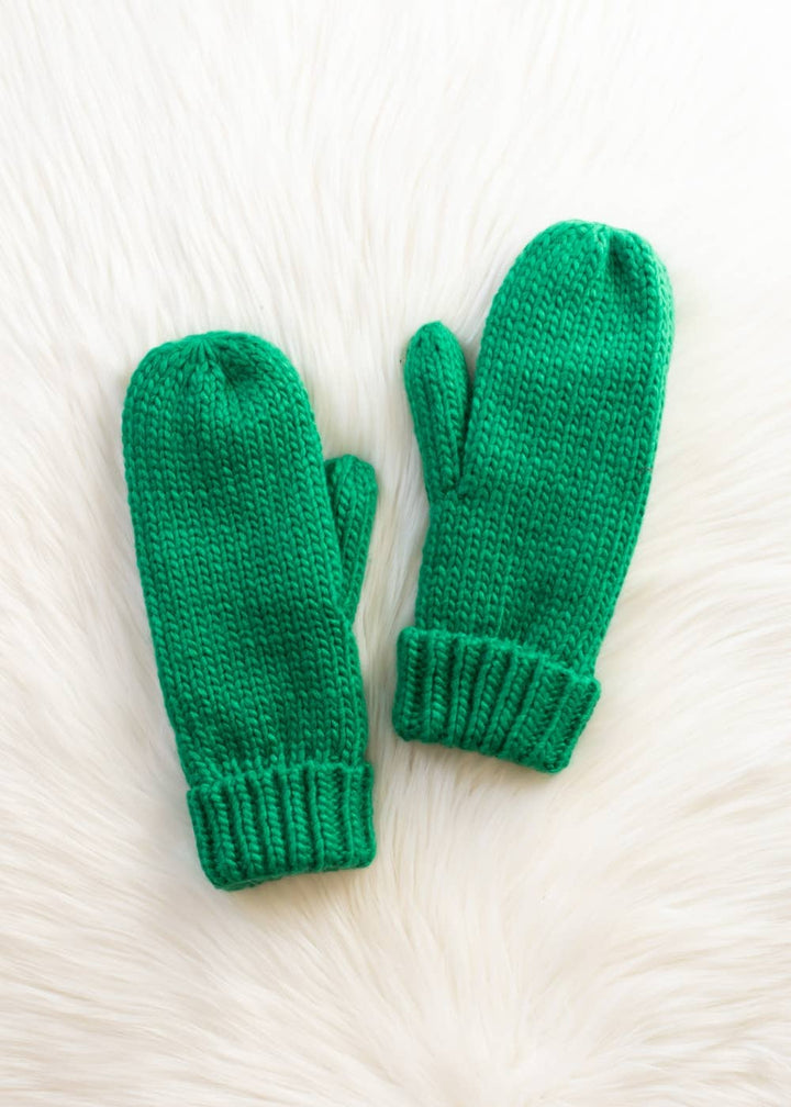 Mittens-Green Cuffed Knit