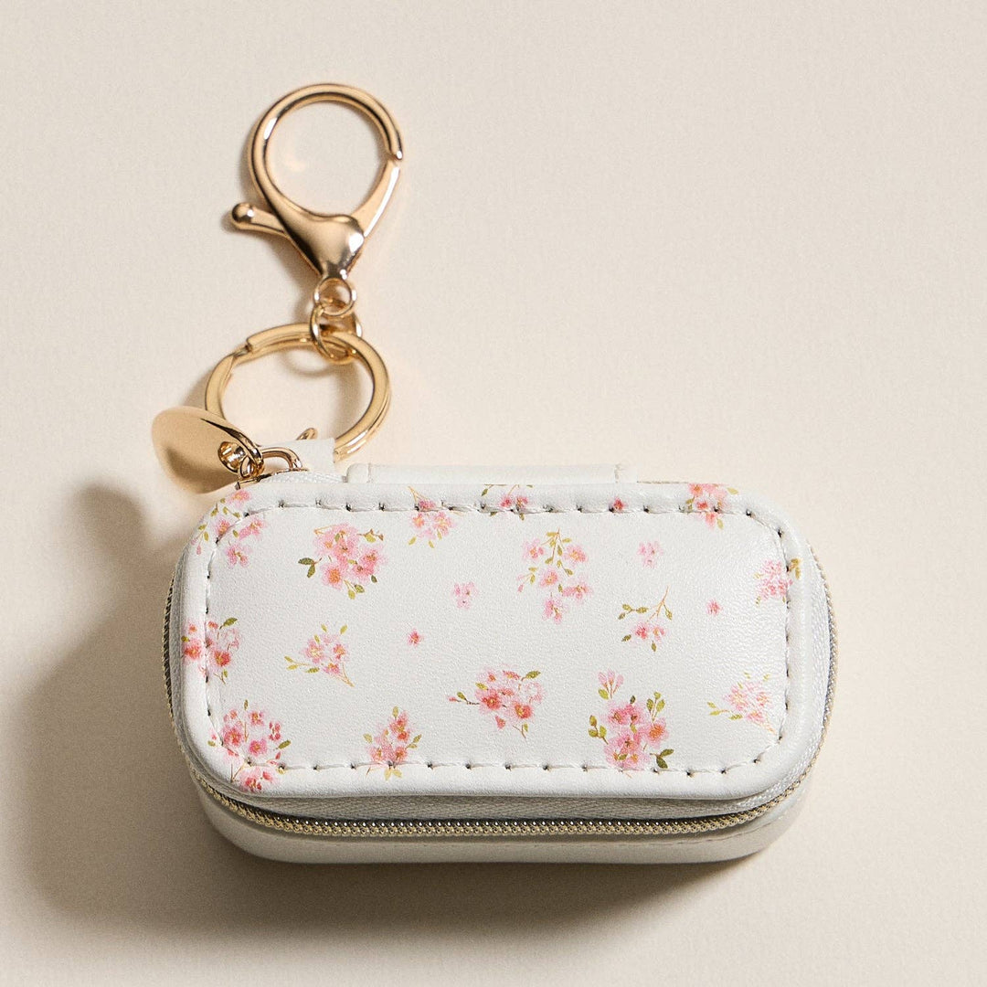 Travel Jewelry Case Keychain-Pink Floral
