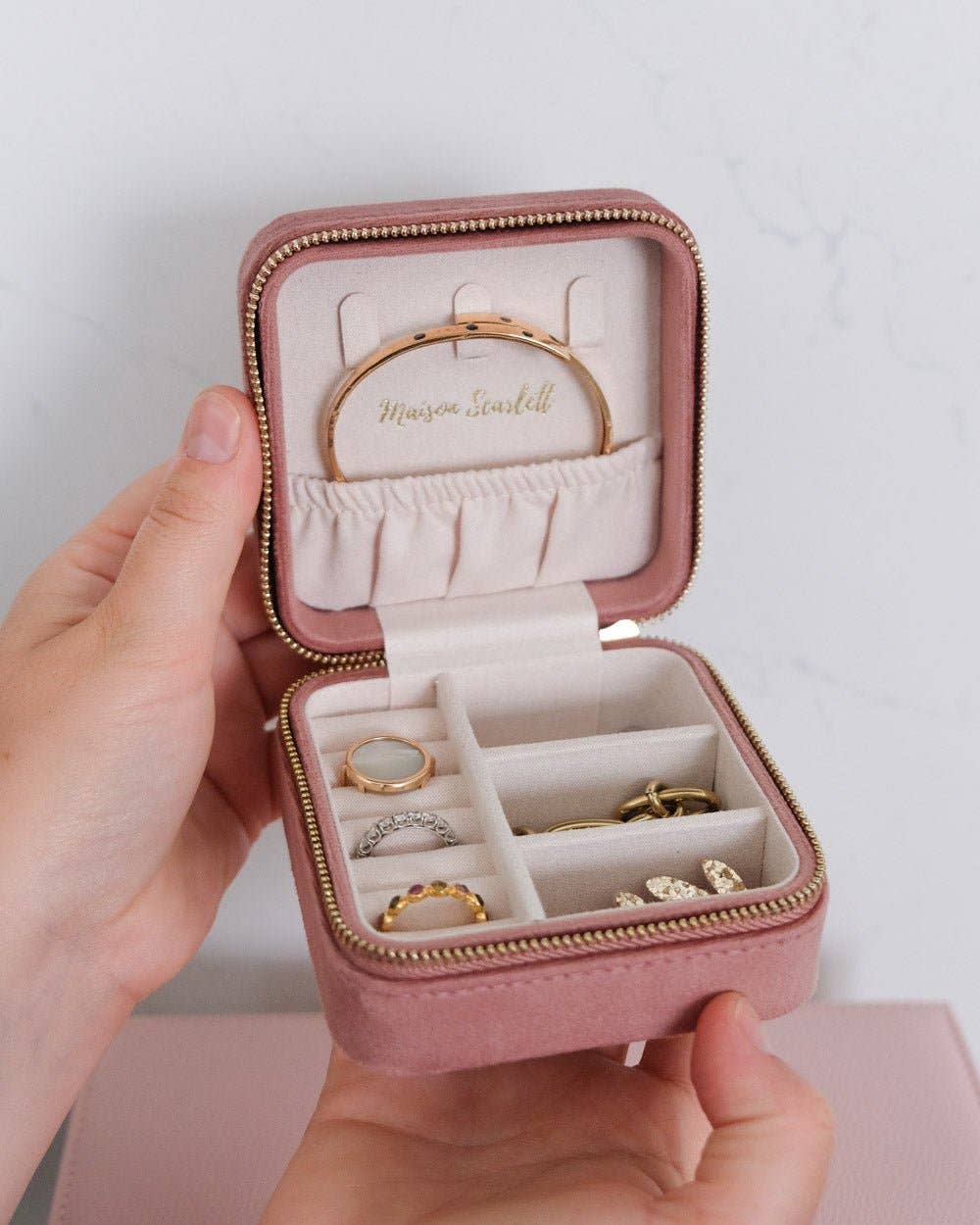 Pink Velvet Travel Jewelry Box - Corinne